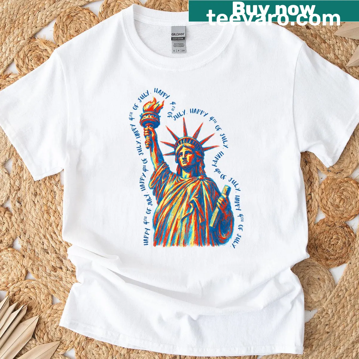 Retro Statue of Liberty graphic on 4th of July T-shirt — on a men's t-shirt