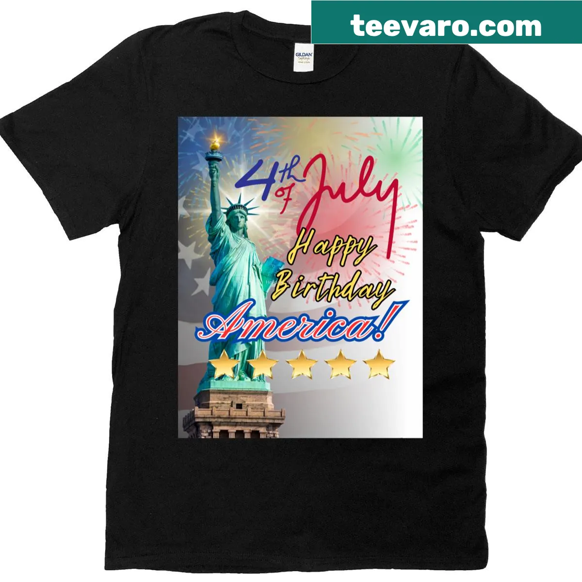 Typography celebrating America's birthday on t-shirt — on a men's t-shirt
