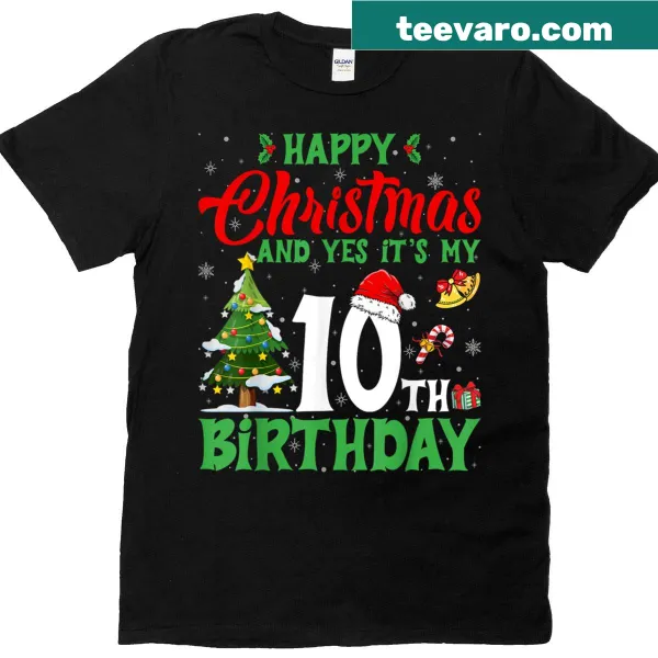Illustrative design celebrating Christmas and 10th birthday on t-shirt