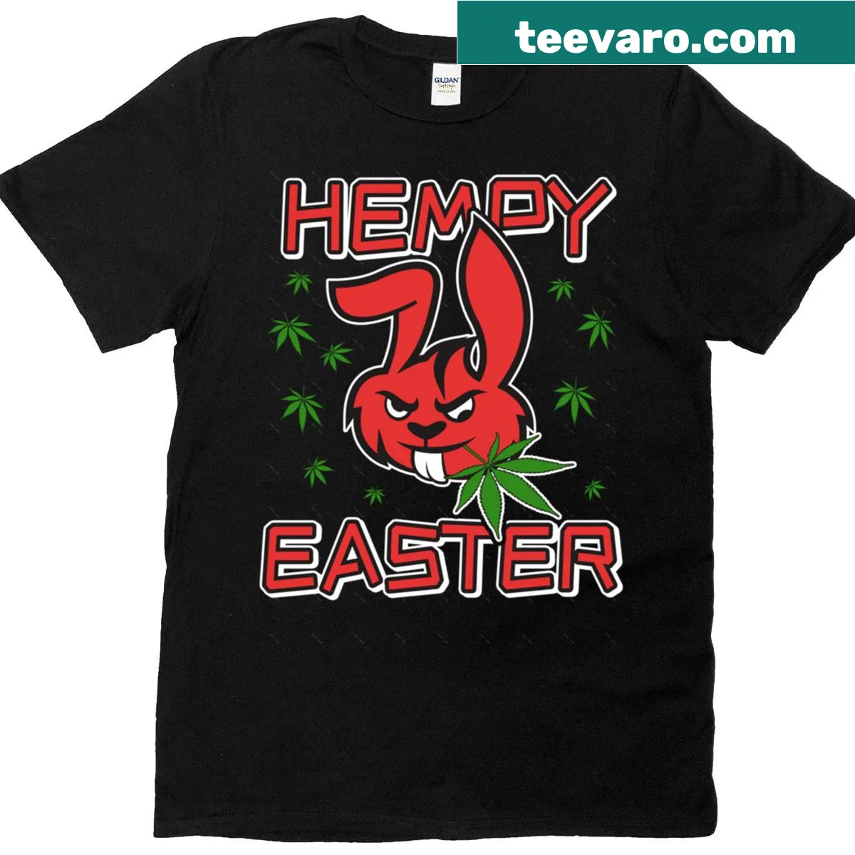 Cartoon Easter Bunny with doobie on oversized T-shirt — on a men's t-shirt