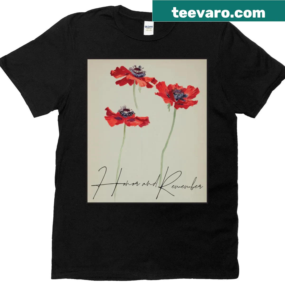 Vintage poppy flower design, honoring Memorial Day, on a t-shirt — on a men's t-shirt