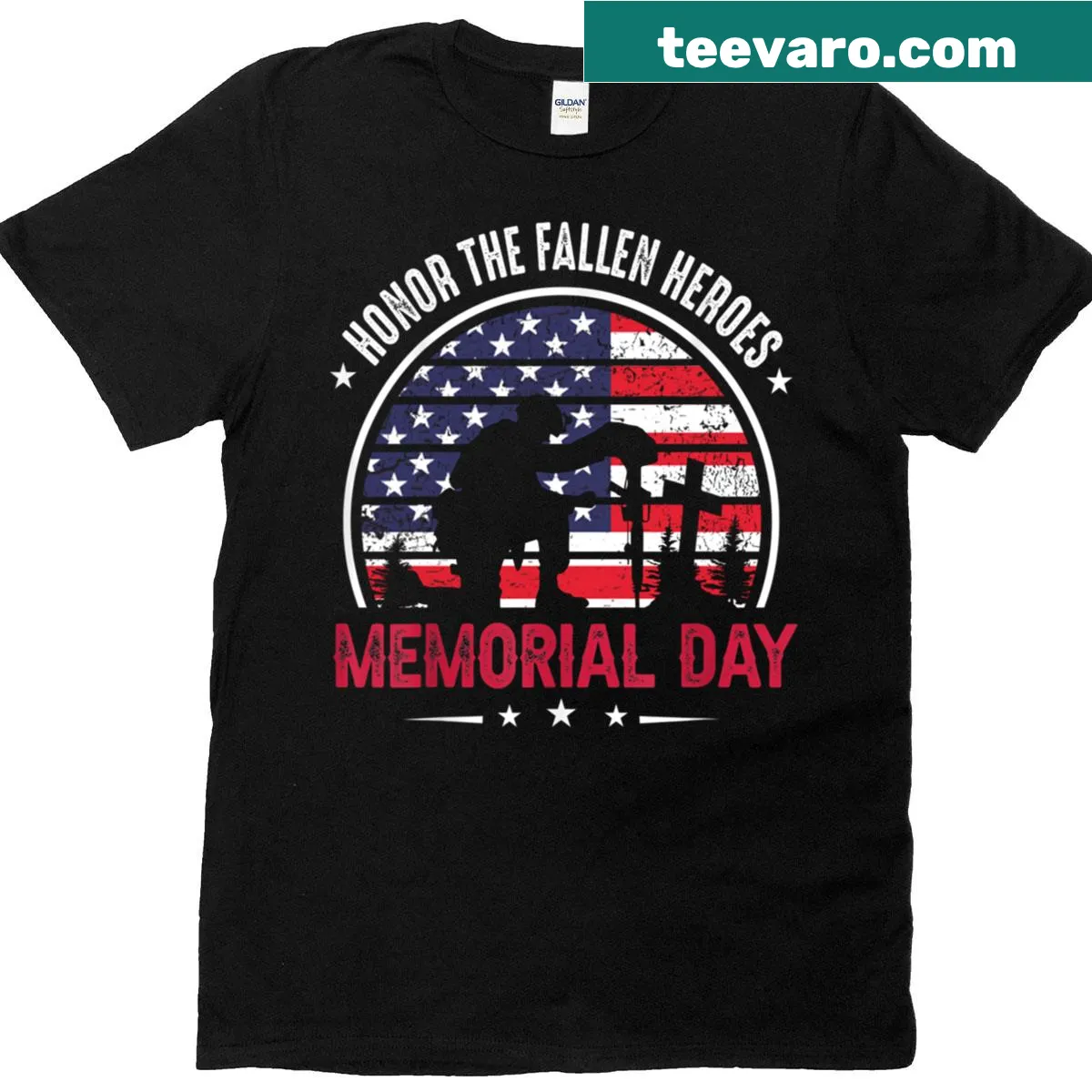 Memorial Day T-shirt honoring fallen heroes with a thoughtful design. — on a men's t-shirt