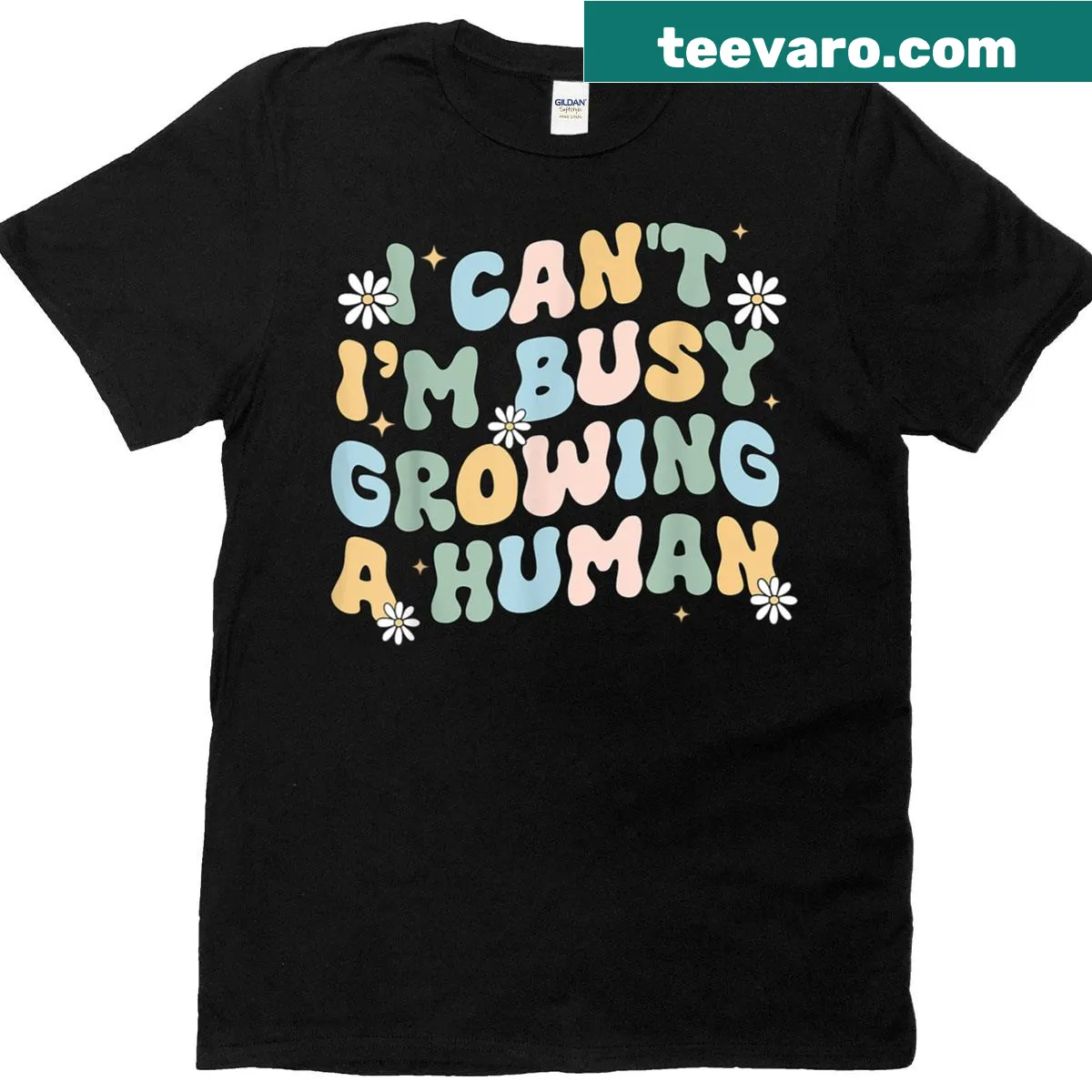 T-shirt for pregnant moms with the text 'I Can't, I'm Busy Growing A Human.' — on a men's t-shirt