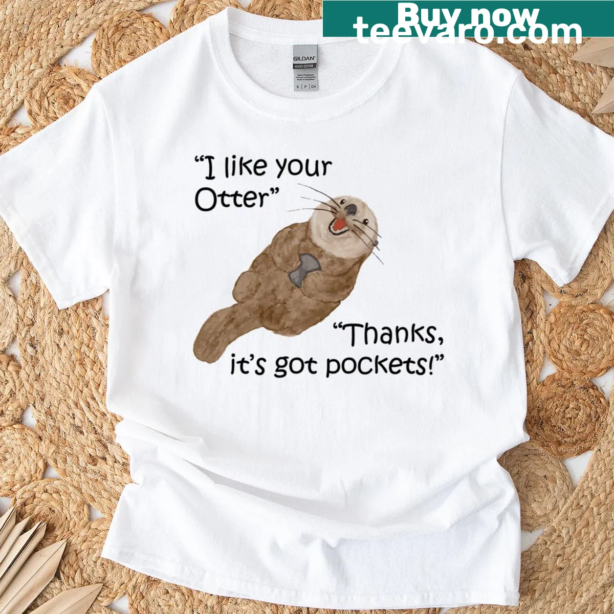 Humorous otter illustration with a funny quote on a t-shirt — on a men's t-shirt