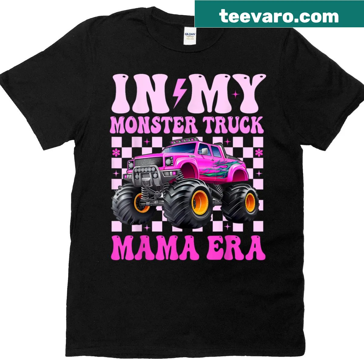 Groovy monster truck mom shirt with fun text — on a men's t-shirt