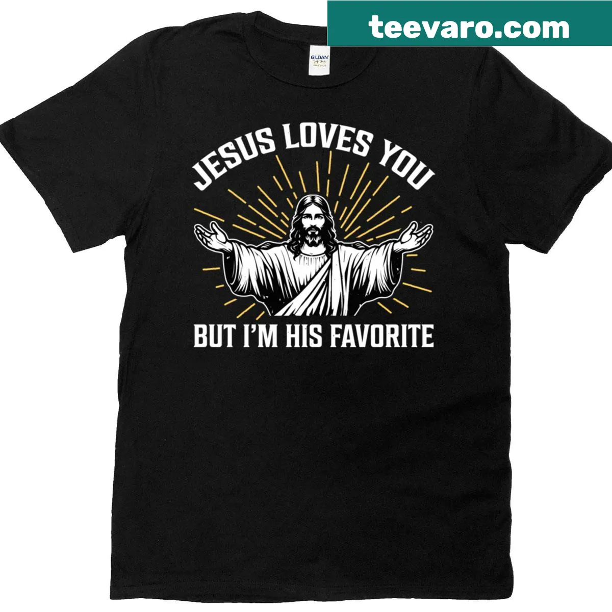Uplifting faith t-shirt with humorous text about Jesus — on a men's t-shirt