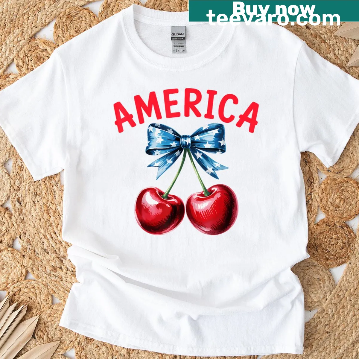 Cute Cherry American Flag Memorial Day T-shirt for women — on a men's t-shirt