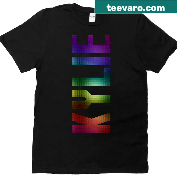 T-shirt with a bright rainbow graphic inspired by Kylie Minogue
