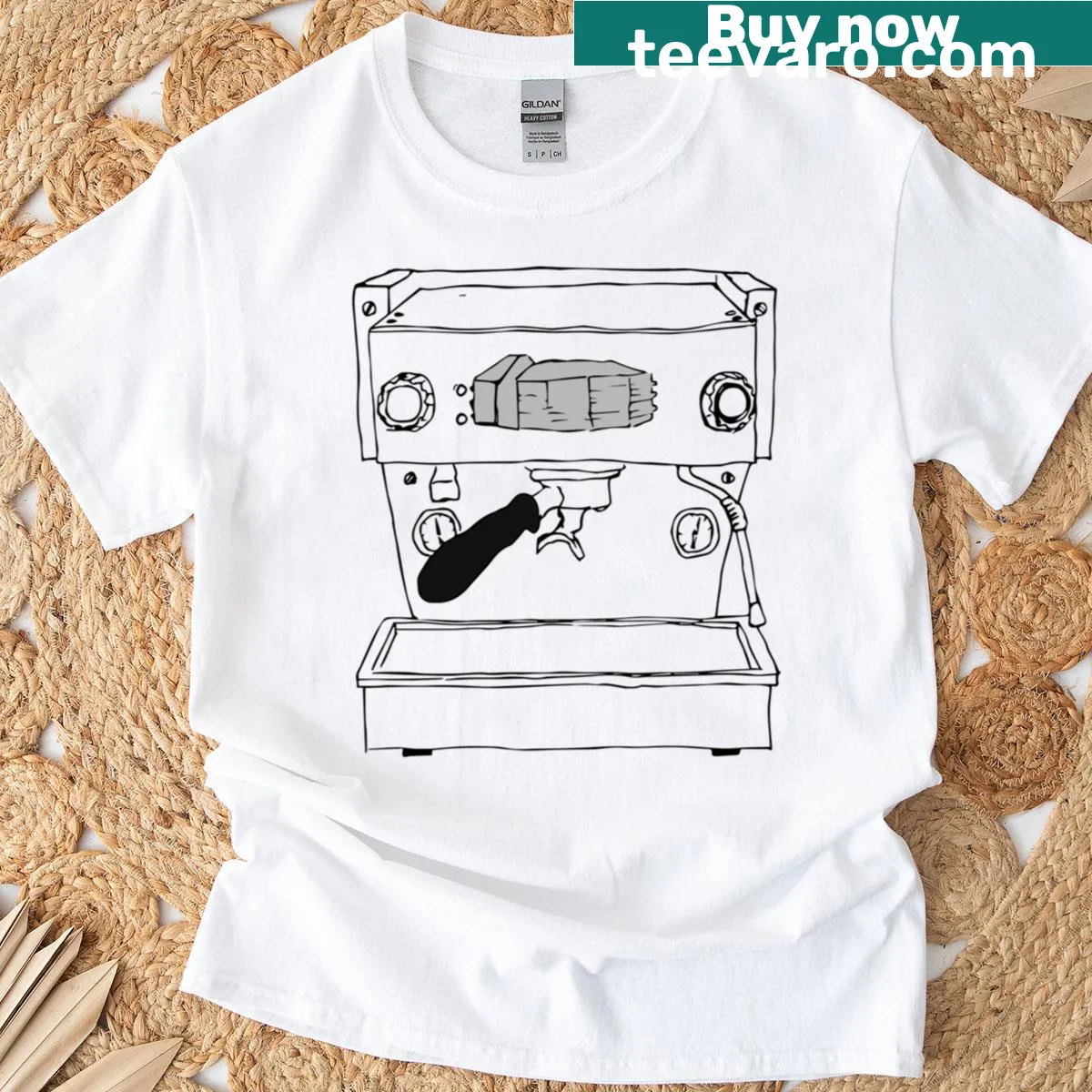 T-shirt featuring the La Marzocco Linea Mini espresso machine graphic — on a men's t-shirt