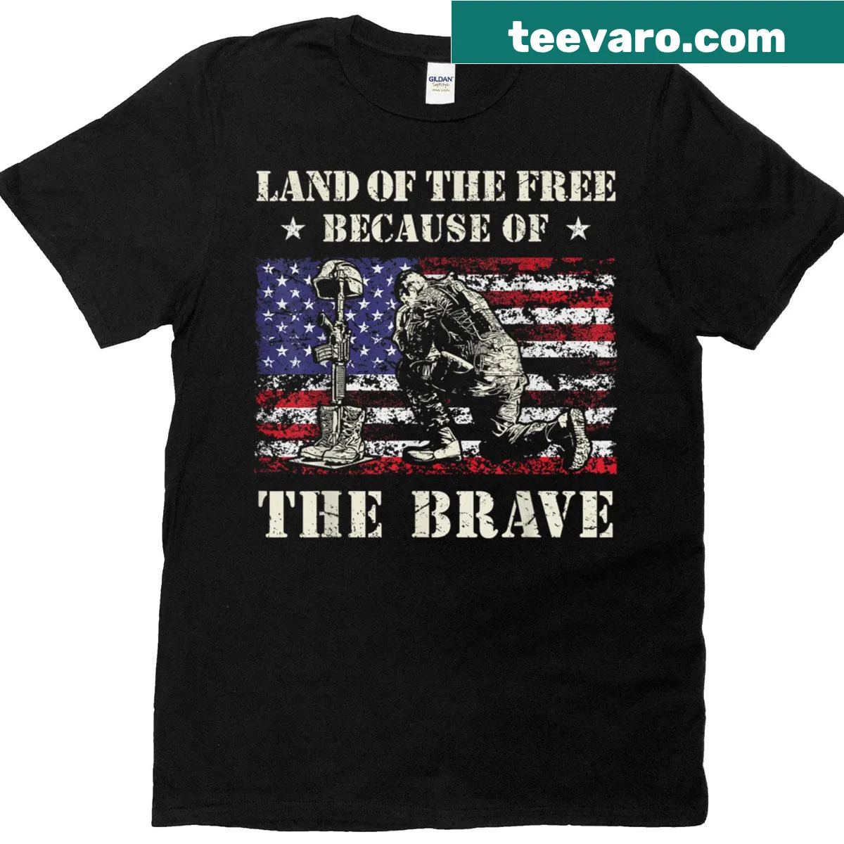 T-shirt with the phrase 'Land Of The Free' honoring veterans — on a men's t-shirt