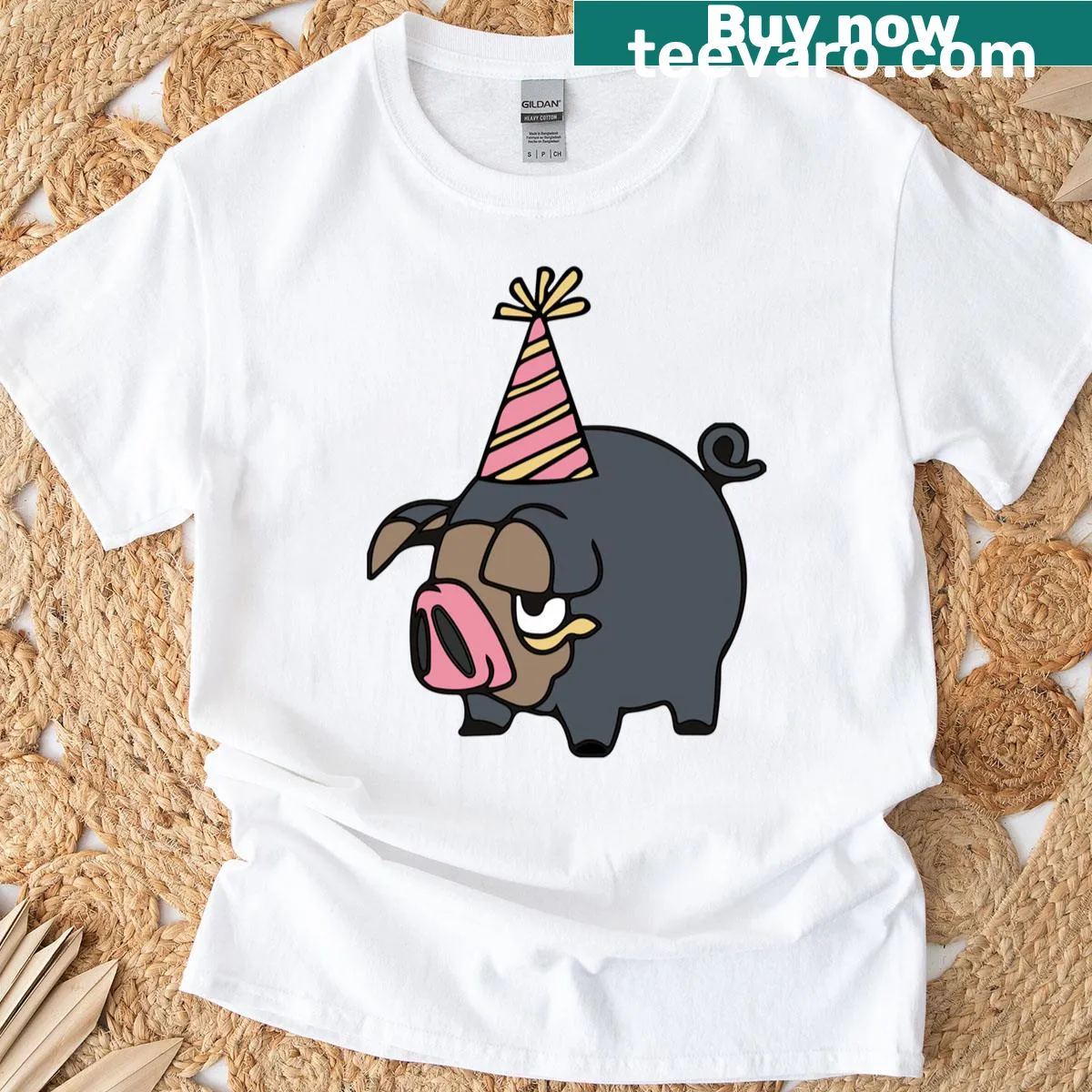 T-shirt featuring Lechonk in a birthday hat illustration — on a men's t-shirt