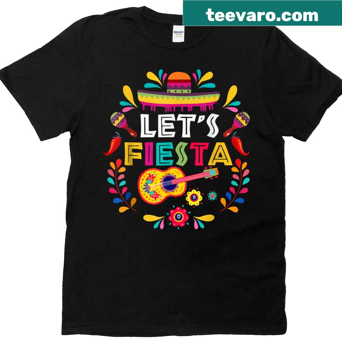 Cinco de Mayo T-shirt with guitar-themed fun design — on a men's t-shirt