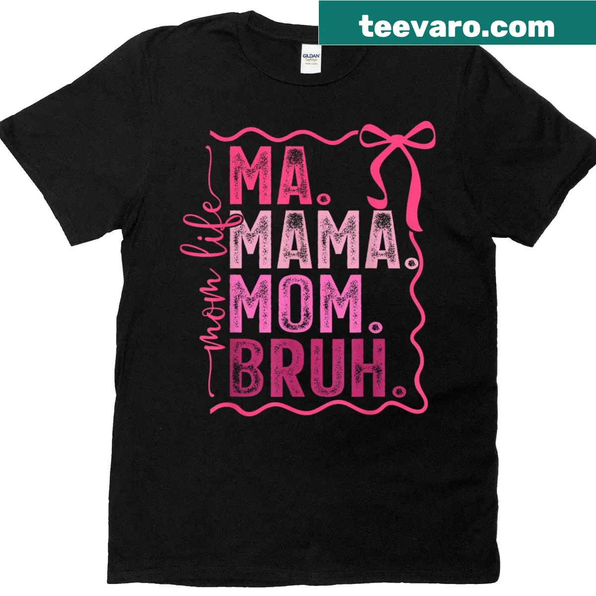 Baseball mom T-shirt with bow and game day graphics — on a men's t-shirt