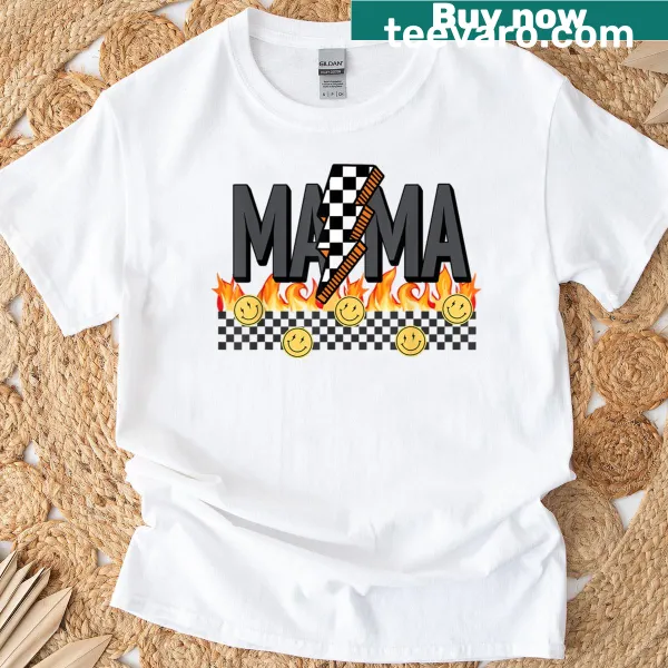 T-shirt celebrating moms with checkered lightning design