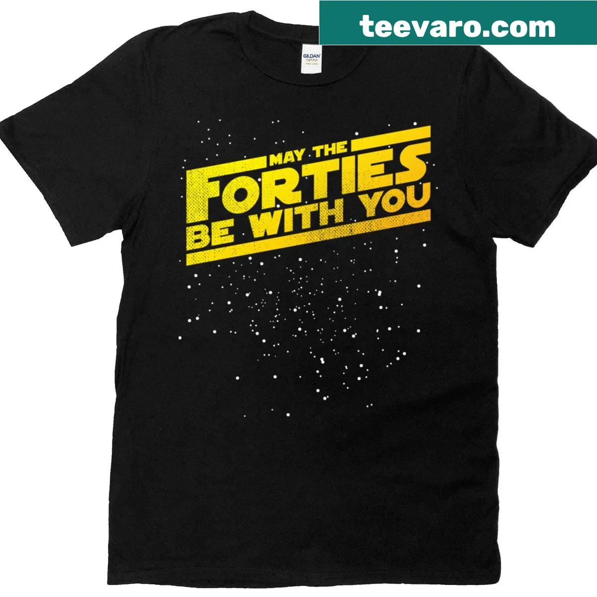 Vintage distressed 40th birthday tee with star illustration — on a men's t-shirt