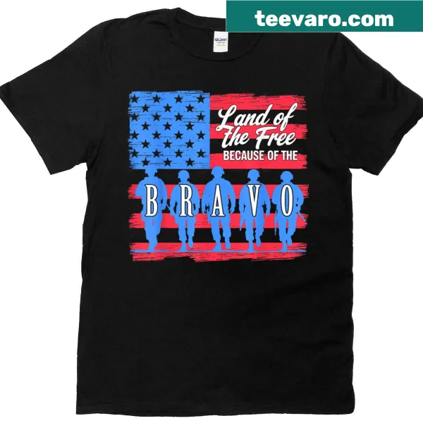 Patriotic shirt with 'Land Of The Free Because Of The Brave' and USA flag