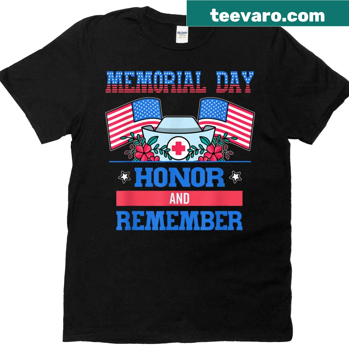 USA flag T-shirt with a message of remembrance and honor. — on a men's t-shirt