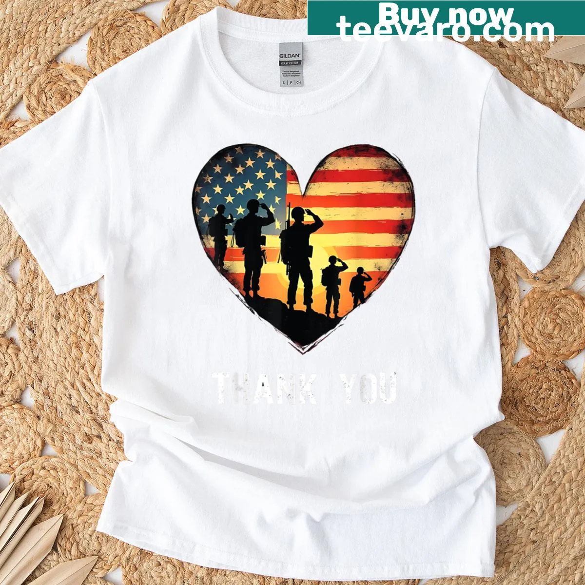 Patriotic American flag with a thank you message for veterans — on a men's t-shirt