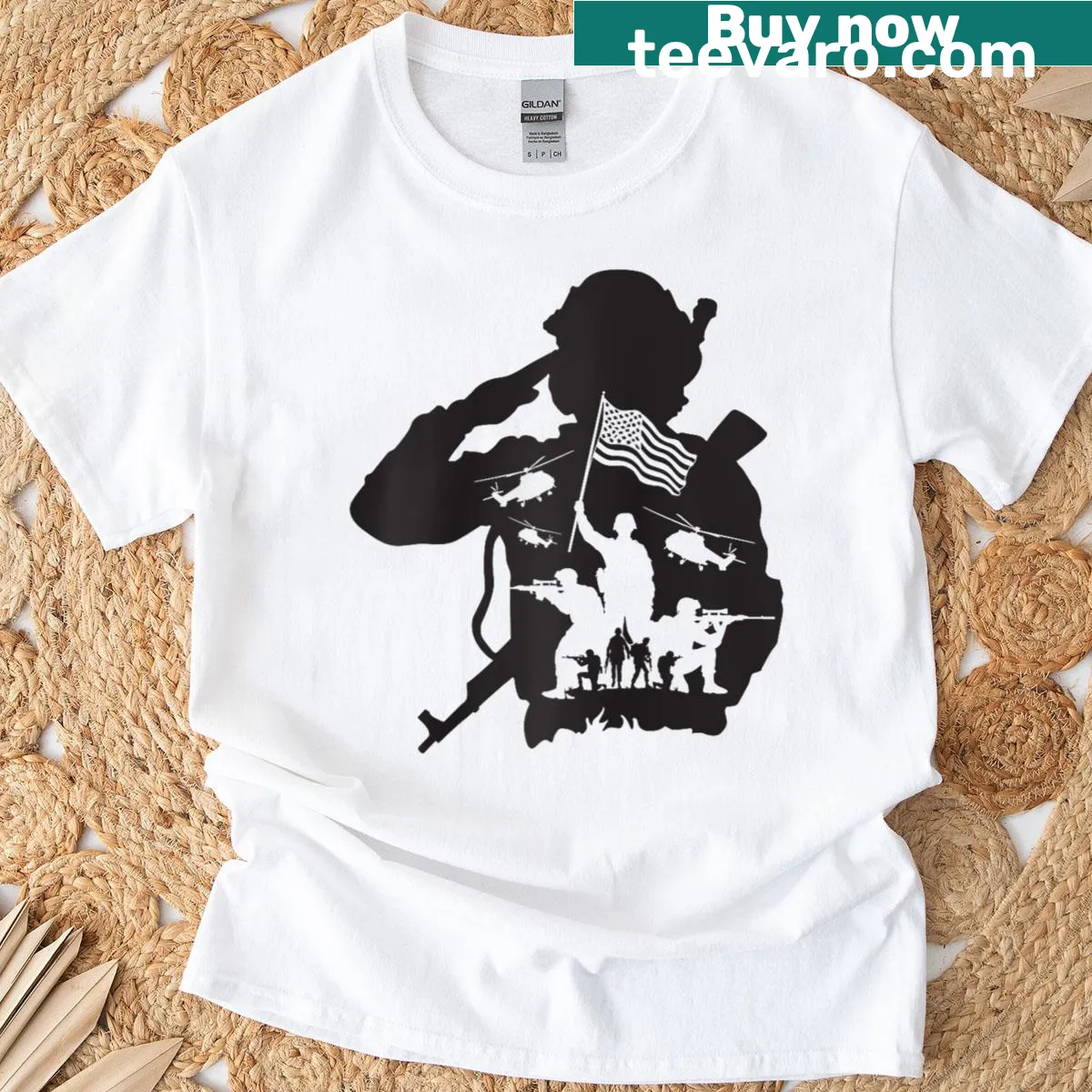 Vintage raglan tee with Memorial Day tribute graphic — on a men's t-shirt