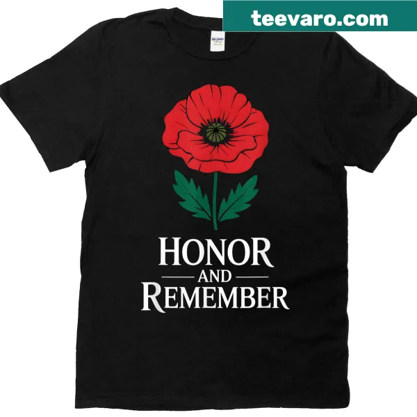 Patriotic Memorial Day T-shirt with Remember and Honor text