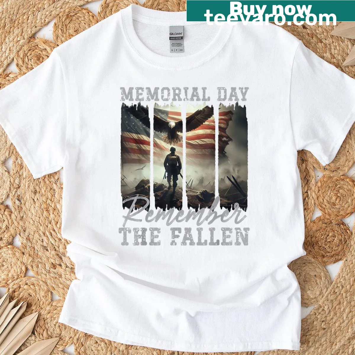 Vintage style Memorial Day shirt honoring fallen heroes with brush text — on a men's t-shirt