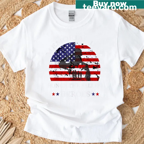 Memorial Day shirt with bold text honoring fallen heroes