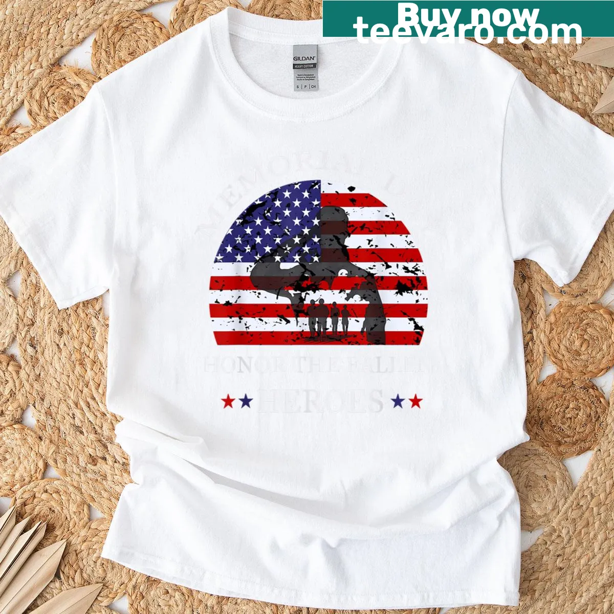Memorial Day shirt with bold text honoring fallen heroes — on a men's t-shirt