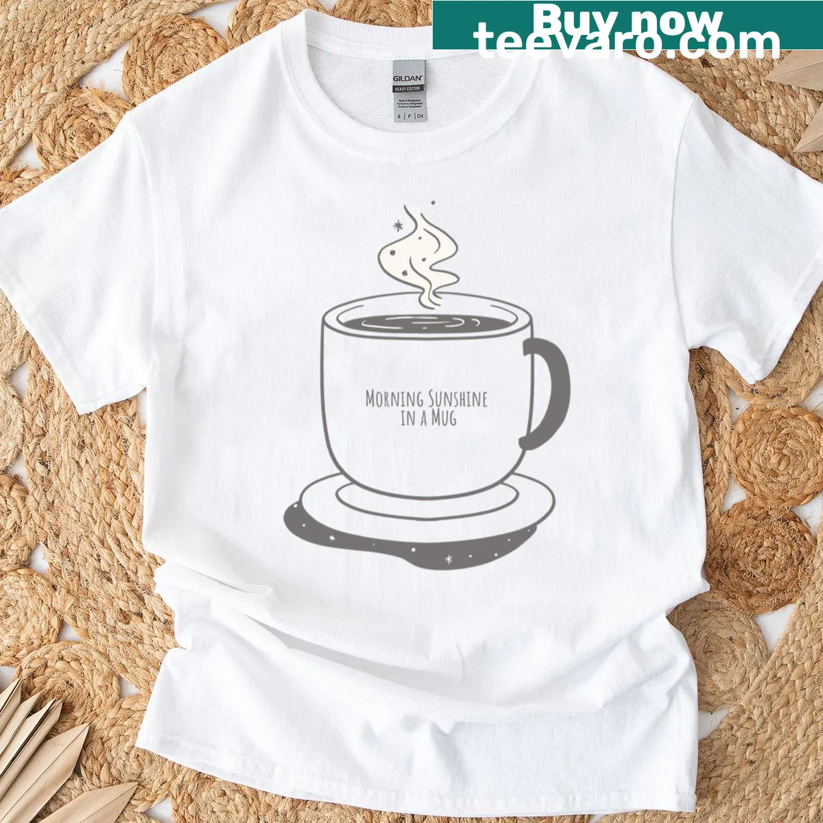 T-shirt featuring an illustration of a steaming coffee mug — on a men's t-shirt