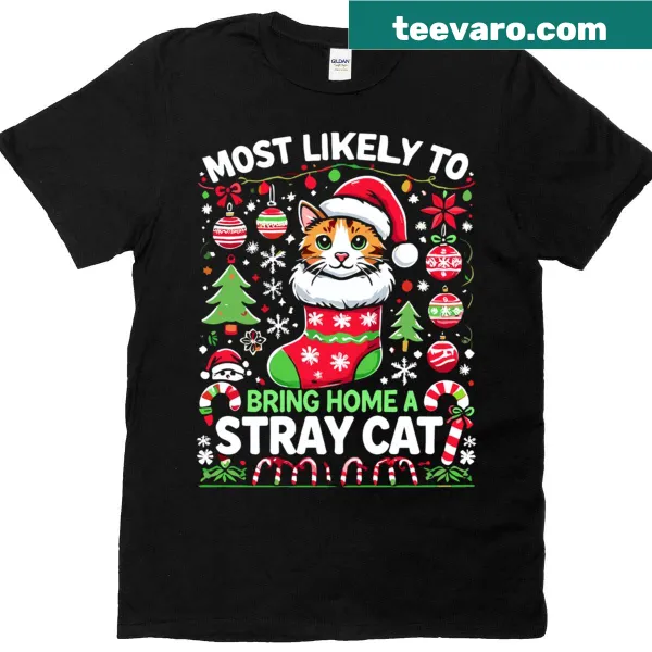 Festive stray cat illustration for Christmas-themed T-shirt