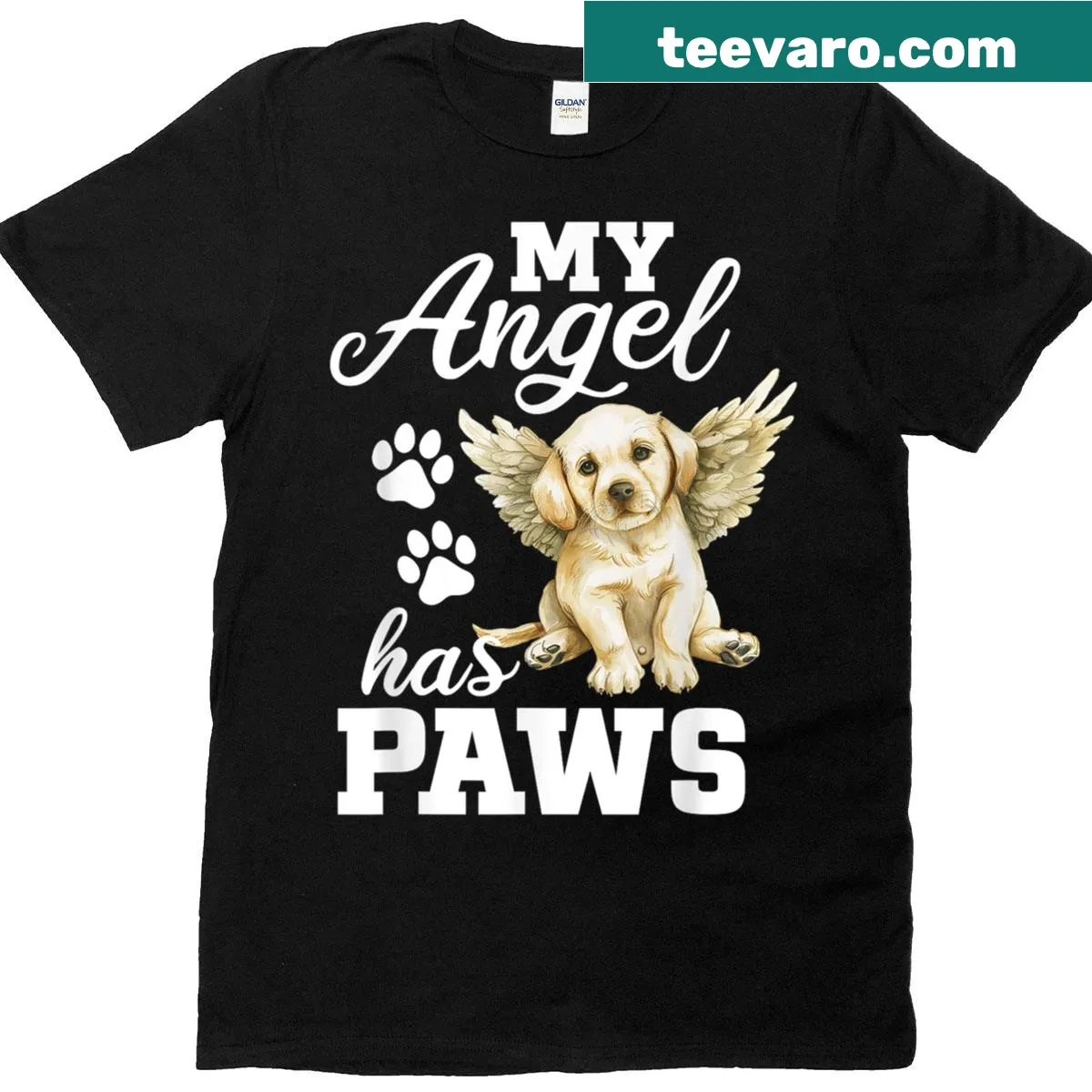 Labrador Retriever angel illustration for a memorial t-shirt — on a men's t-shirt
