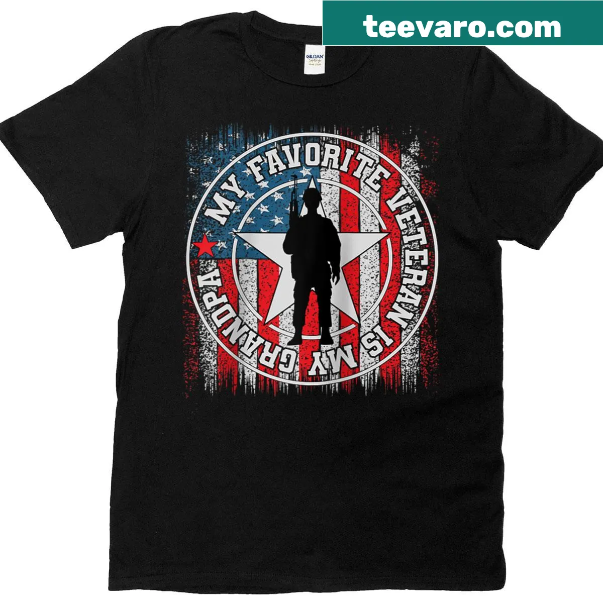 T-shirt with 'My Favorite Veteran Is My Grandpa' — on a men's t-shirt
