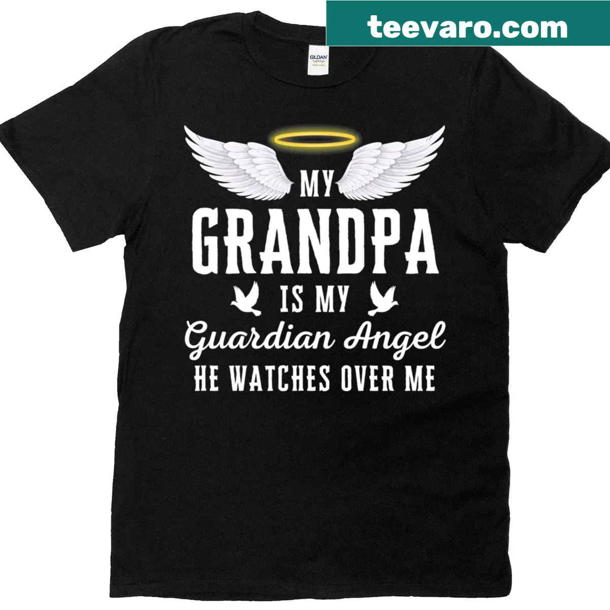 Sentimental t-shirt honoring grandpas as guardian angels — on a men's t-shirt