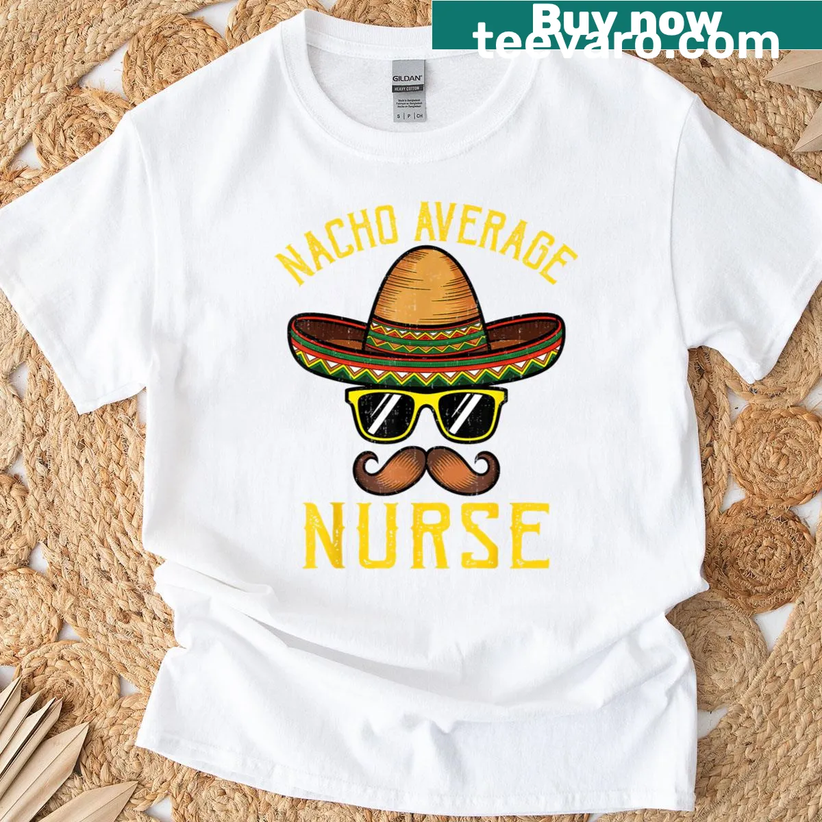 Funny Nacho Average Nurse design with sombrero on a t-shirt — on a men's t-shirt