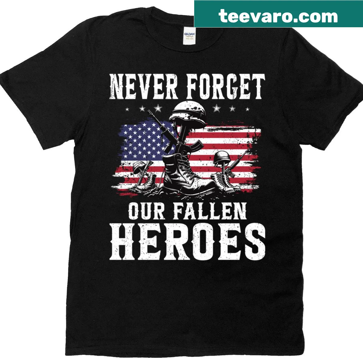 Memorial Day t-shirt with text honoring fallen heroes — on a men's t-shirt