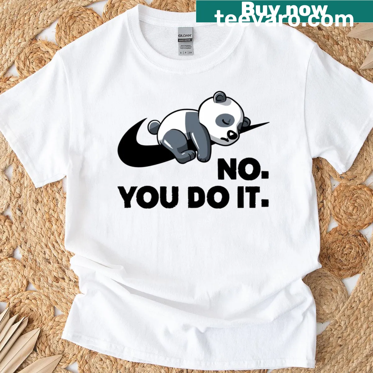 Cartoon panda t-shirt with humorous text 'No You Do It' — on a men's t-shirt