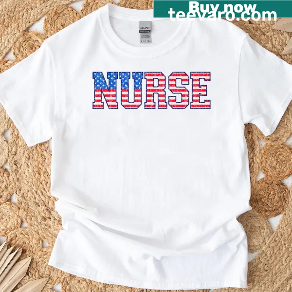 Patriotic nurse T-shirt with American flag design for Independence Day