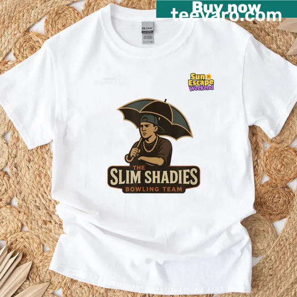 Illustrative bowling scene under a sun on a t-shirt
