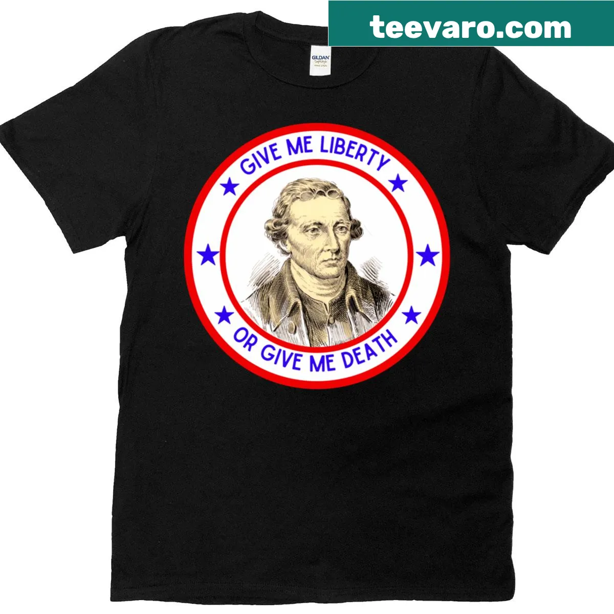 Typography design featuring Patrick Henry's famous quote about liberty — on a men's t-shirt