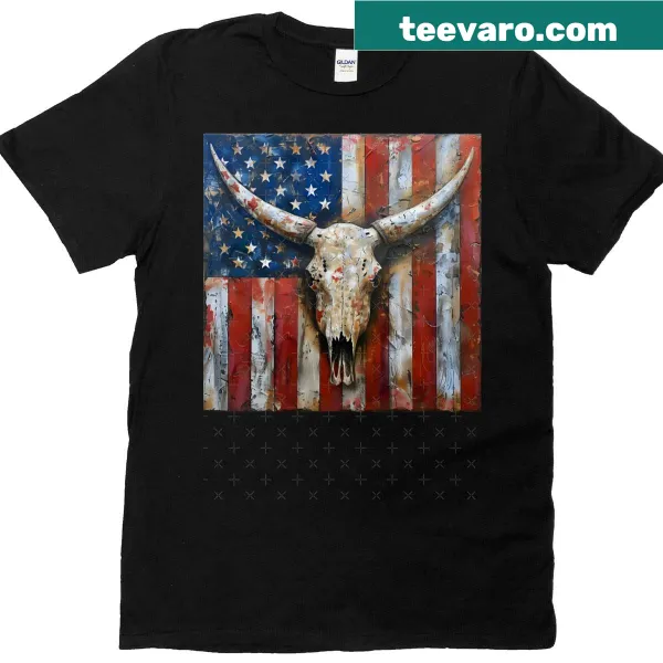 Oversized t-shirt with American flag longhorn skull print