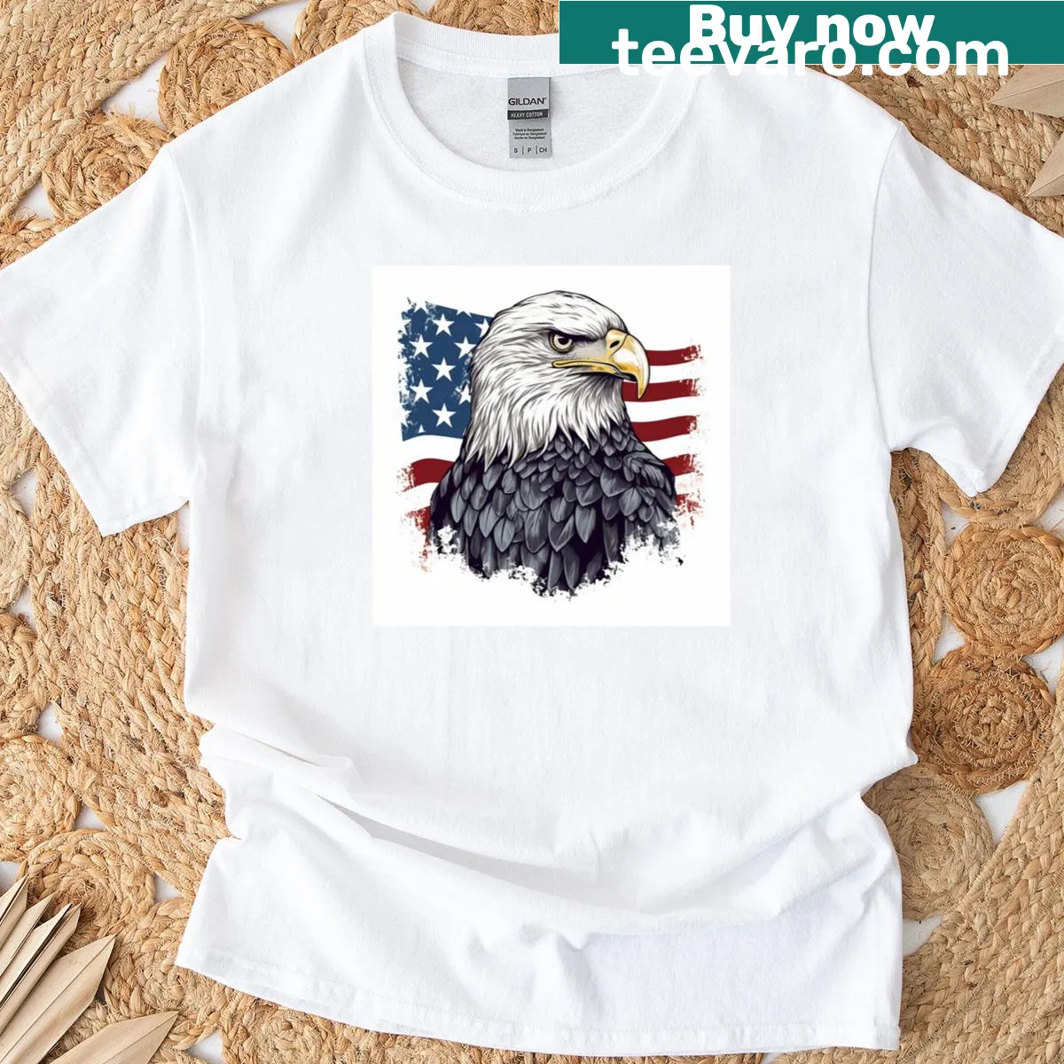 Patriotic T-shirt featuring a bold American flag design — on a men's t-shirt