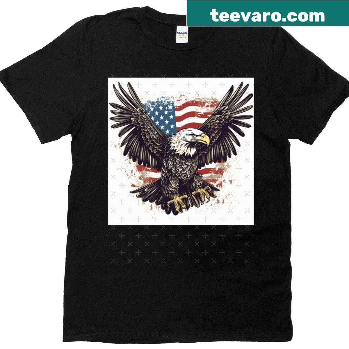 Oversized patriotic t-shirt featuring bold American flag print — on a men's t-shirt