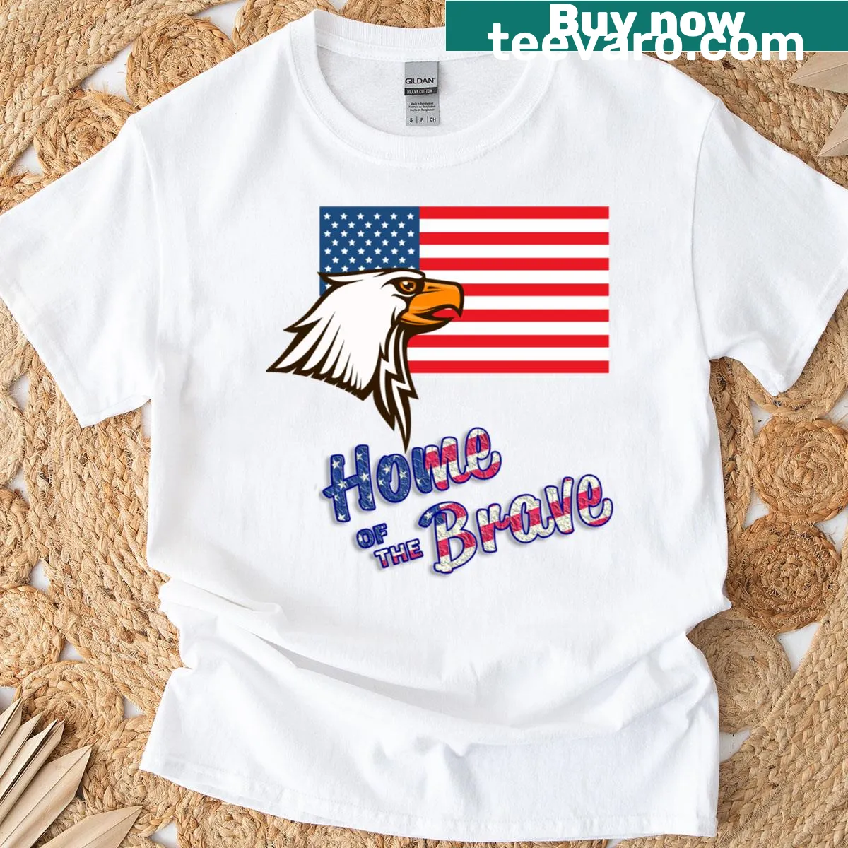 Patriotic T-shirt with 'Home Of The Brave' text for Fourth of July — on a men's t-shirt