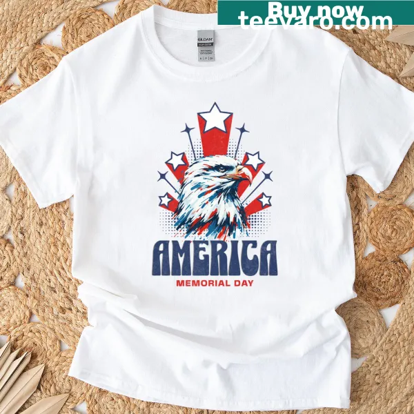T-shirt featuring a bald eagle and American flag design for Memorial Day