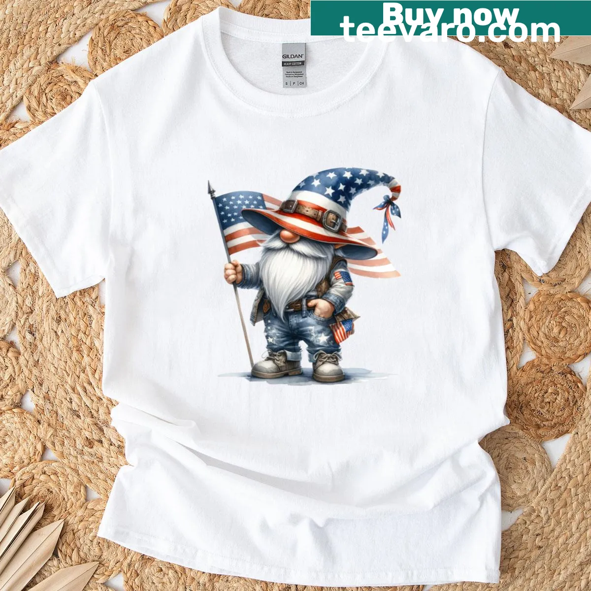 Cute T-shirt with a patriotic gnome design — on a men's t-shirt