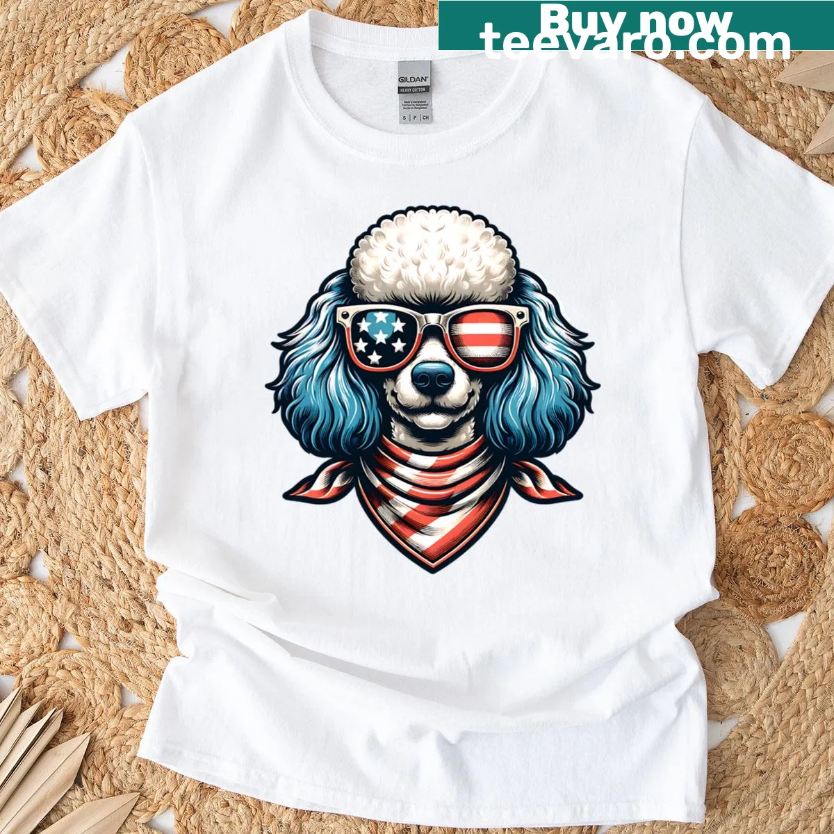 Cute poodle graphic T-shirt for patriotic dog moms — on a men's t-shirt