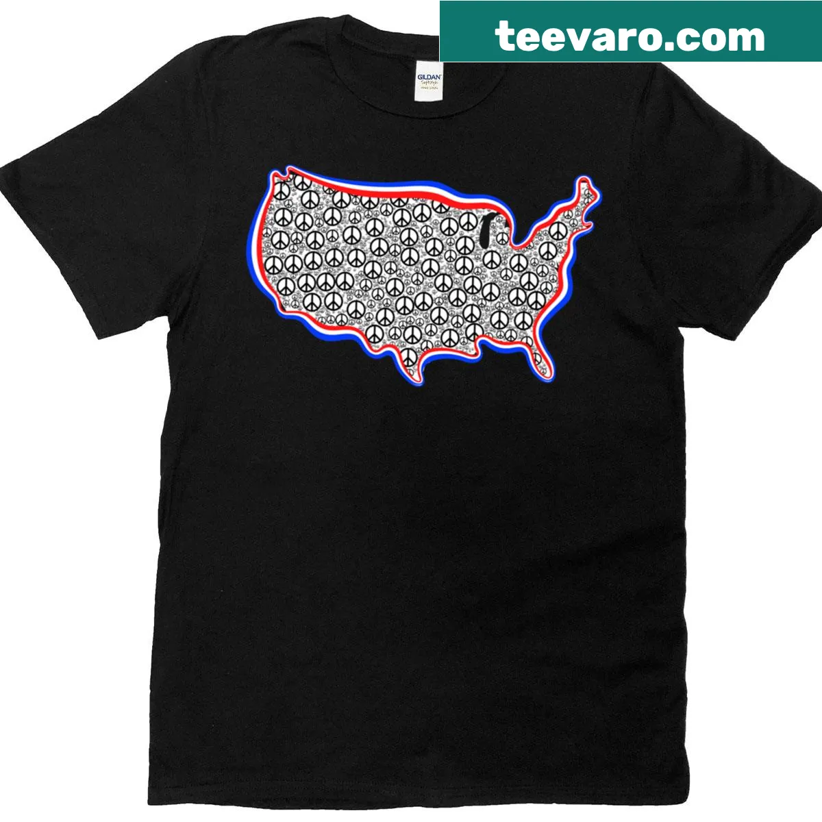 Graphic of peace and love with patriotic elements on t-shirt — on a men's t-shirt