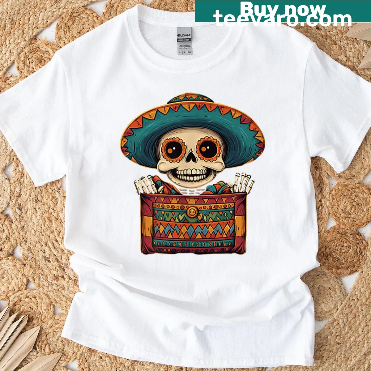 Cinco de Mayo T-shirt with skeleton mariachi design — on a men's t-shirt