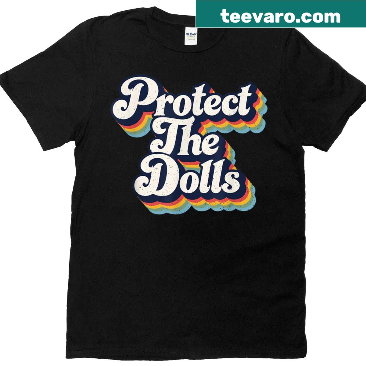Retro distressed T-shirt with 'Protect The Dolls' text — on a men's t-shirt