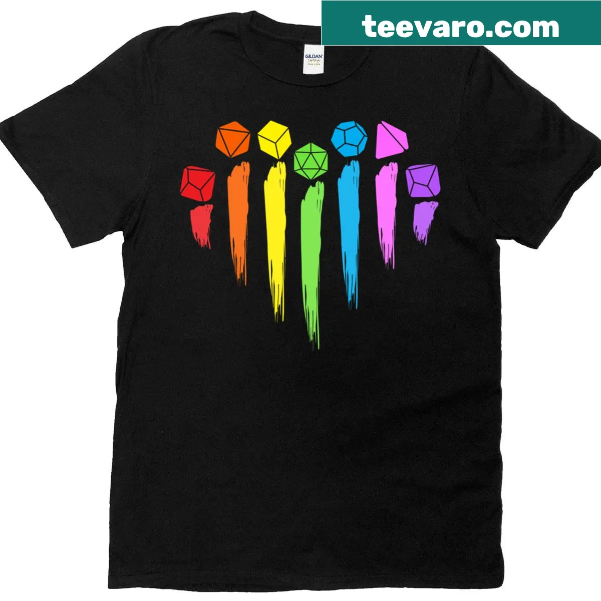 Dungeons & Dragons themed T-shirt with a rainbow heart design — on a men's t-shirt