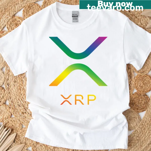 Rainbow gradient XRP Ripple logo on a T-shirt